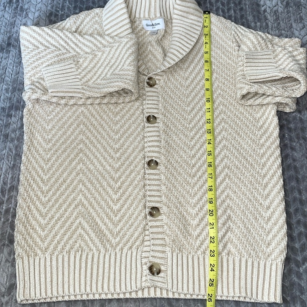 Men's Shawl Collared Sweater Cardigan - Goodfellow & Co‚ Cream. Size Medium - Picture 6 of 10